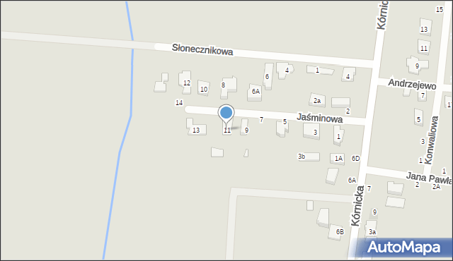 Kostrzyn, Jaśminowa, 11, mapa Kostrzyn