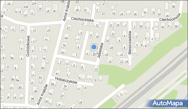 Kraków, Jasielska, 15, mapa Krakowa