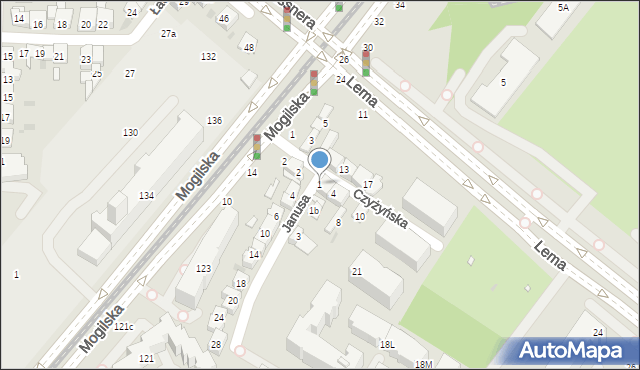 Kraków, Janusa Stefana, mjr. pil., 1, mapa Krakowa