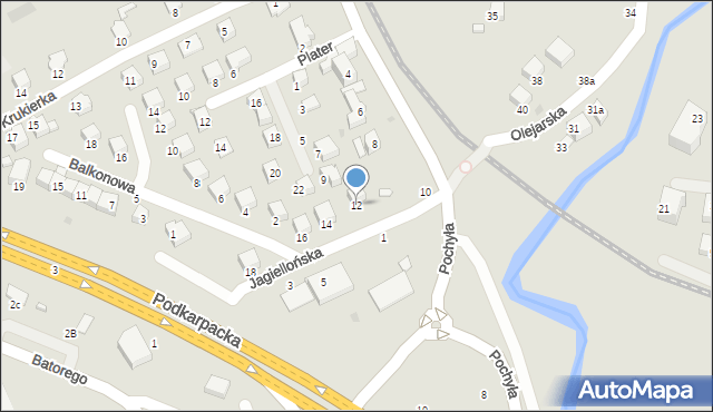 Krosno, Jagiellońska, 12, mapa Krosna