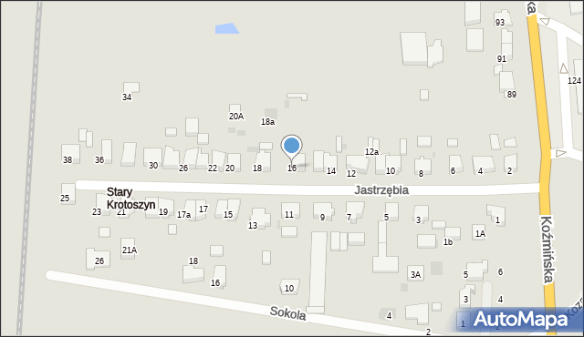 Krotoszyn, Jastrzębia, 16, mapa Krotoszyna