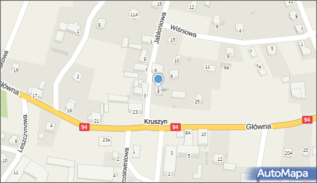 Kruszyn, Jabłoniowa, 4, mapa Kruszyn