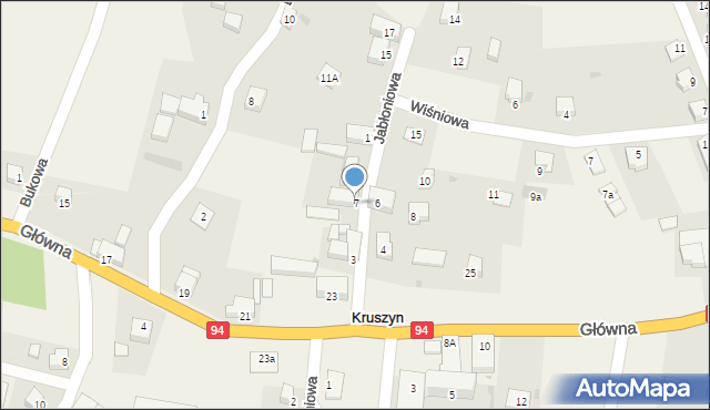 Kruszyn, Jabłoniowa, 7, mapa Kruszyn