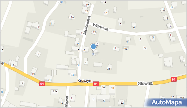 Kruszyn, Jabłoniowa, 8, mapa Kruszyn