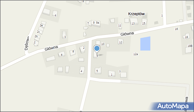 Krzeptów, Jagodowa, 3, mapa Krzeptów