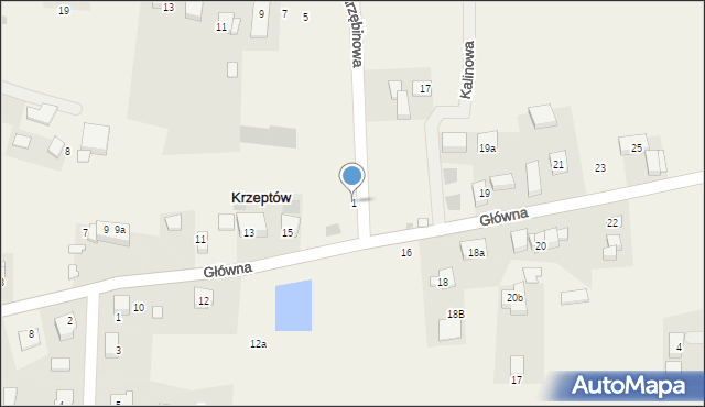 Krzeptów, Jarzębinowa, 1, mapa Krzeptów