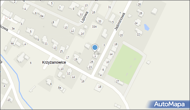 Krzyżanowice, Jaśminowa, 1, mapa Krzyżanowice