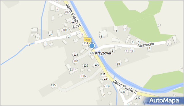 Krzyżowa, Jana Pawła II, 122, mapa Krzyżowa