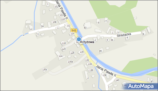 Krzyżowa, Jana Pawła II, 128, mapa Krzyżowa