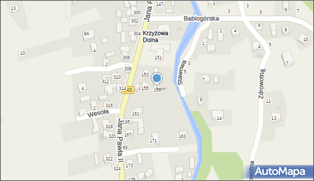 Krzyżowa, Jana Pawła II, 159, mapa Krzyżowa