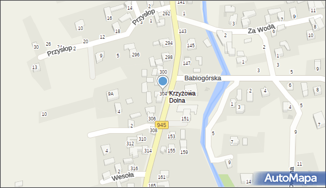 Krzyżowa, Jana Pawła II, 304, mapa Krzyżowa