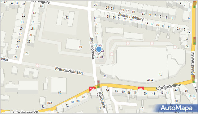 Legnica, Jagiellońska, 13/17d, mapa Legnicy