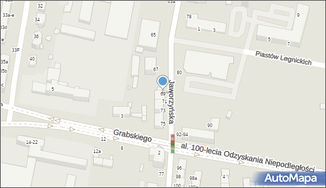 Legnica, Jaworzyńska, 69, mapa Legnicy