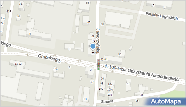 Legnica, Jaworzyńska, 75, mapa Legnicy