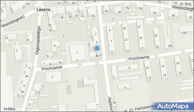 Leszno, Jagiellońska, 5a, mapa Leszno