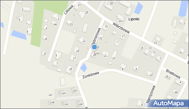 Lipniki, Jaśminowa, 18, mapa Lipniki