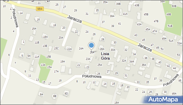 Lisia Góra, Jaracza Stefana, 26A, mapa Lisia Góra