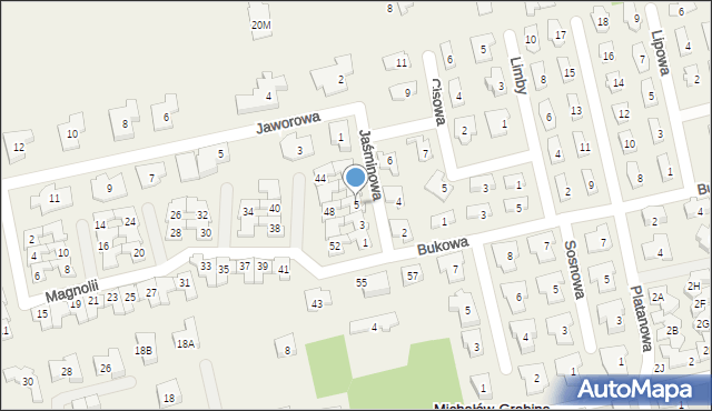 Michałów-Grabina, Jaśminowa, 5, mapa Michałów-Grabina