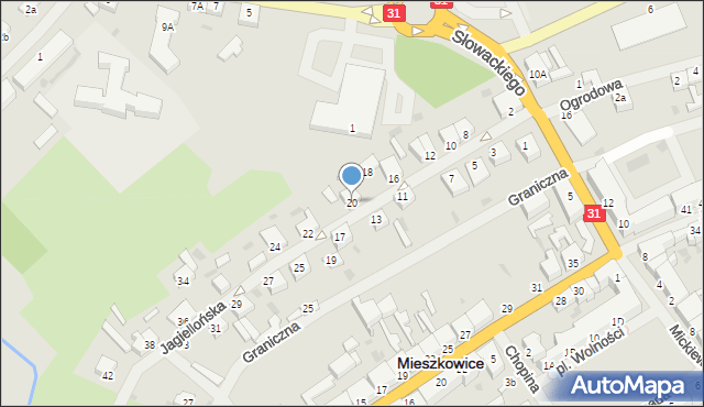 Mieszkowice, Jagiellońska, 20, mapa Mieszkowice