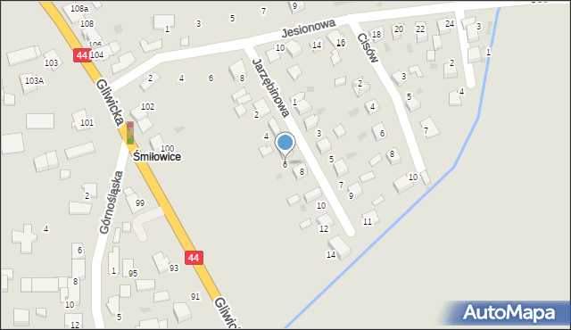 Mikołów, Jarzębinowa, 6, mapa Mikołów