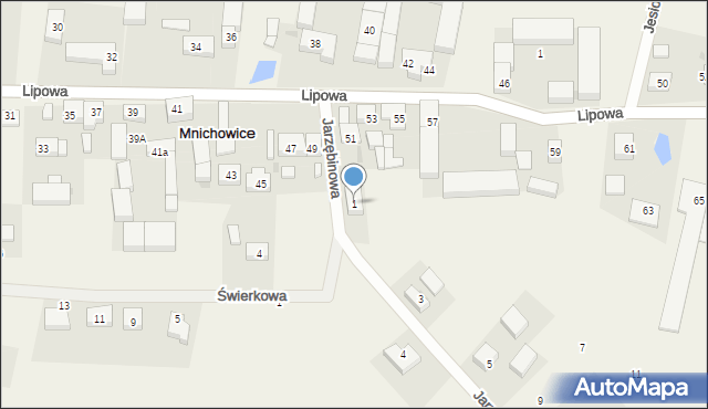 Mnichowice, Jarzębinowa, 1, mapa Mnichowice