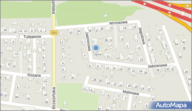 Mysłowice, Jaśminowa, 5, mapa Mysłowice