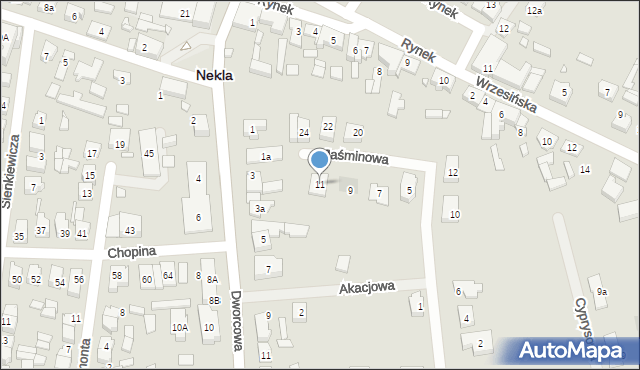 Nekla, Jaśminowa, 11, mapa Nekla