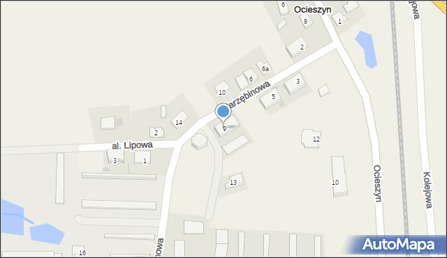 Ocieszyn, Jarzębinowa, 9, mapa Ocieszyn