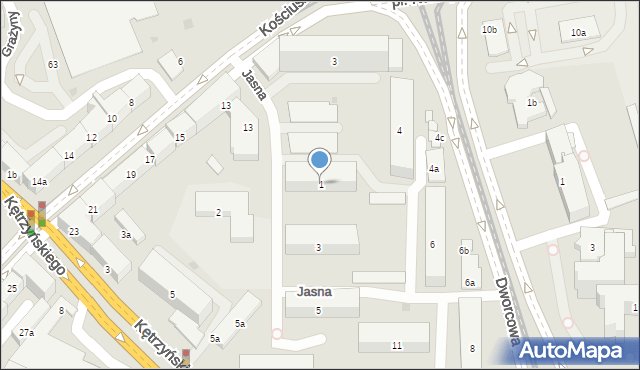 Olsztyn, Jasna, 1, mapa Olsztyna