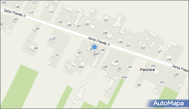 Parznice, Jana Pawła II, 184, mapa Parznice