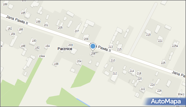 Parznice, Jana Pawła II, 206, mapa Parznice