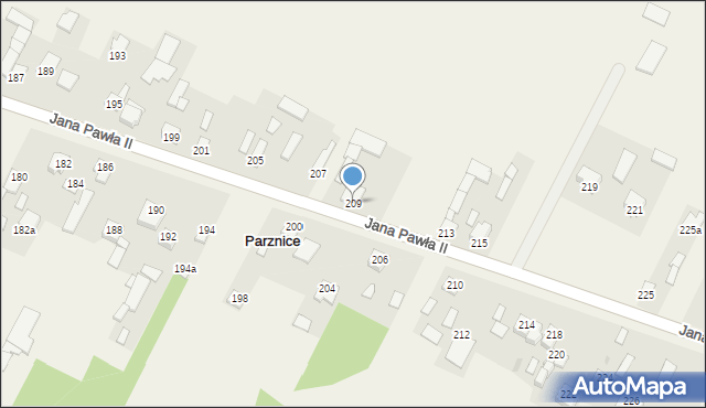 Parznice, Jana Pawła II, 209, mapa Parznice