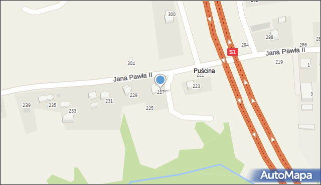 Pietrzykowice, Jana Pawła II, 227, mapa Pietrzykowice