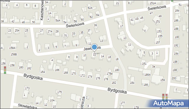 Piła, Jaworowa, 12, mapa Piły