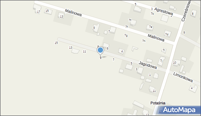 Potaśnia, Jagodowa, 9, mapa Potaśnia