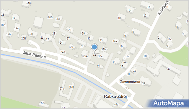 Rabka-Zdrój, Jana Pawła II, 32, mapa Rabka-Zdrój