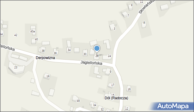 Radocza, Jagiellońska, 28, mapa Radocza