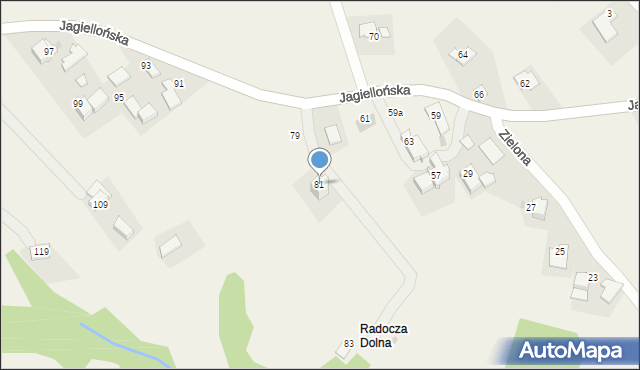 Radocza, Jagiellońska, 81, mapa Radocza