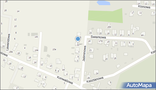 Rożno-Parcele, Jaśminowa, 11, mapa Rożno-Parcele