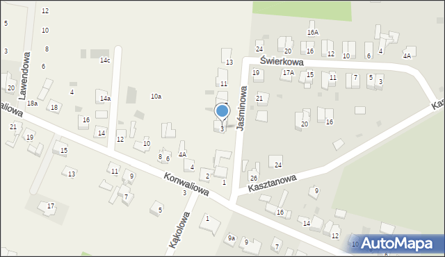 Rożno-Parcele, Jaśminowa, 3, mapa Rożno-Parcele