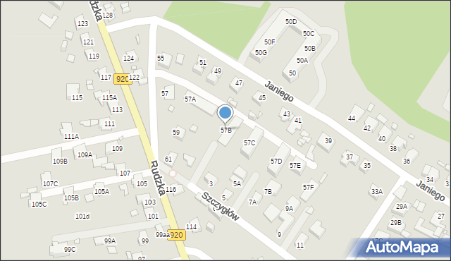 Rybnik, Janiego Leopolda, kpt., 57B, mapa Rybnika