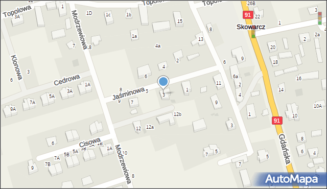 Skowarcz, Jaśminowa, 3, mapa Skowarcz