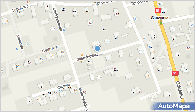 Skowarcz, Jaśminowa, 5, mapa Skowarcz