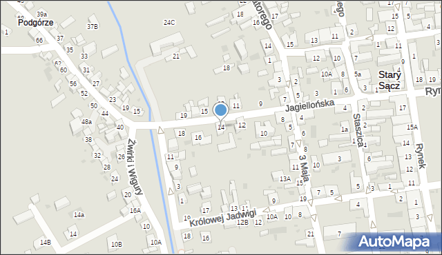 Stary Sącz, Jagiellońska, 14, mapa Stary Sącz
