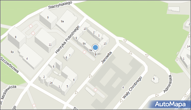 Szczecin, Jarowita, 9, mapa Szczecina