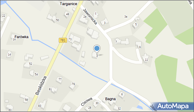 Targanice, Jawornicka, 2, mapa Targanice