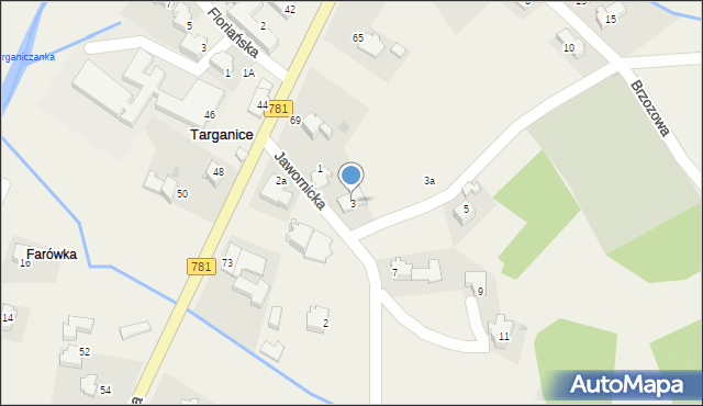 Targanice, Jawornicka, 3, mapa Targanice