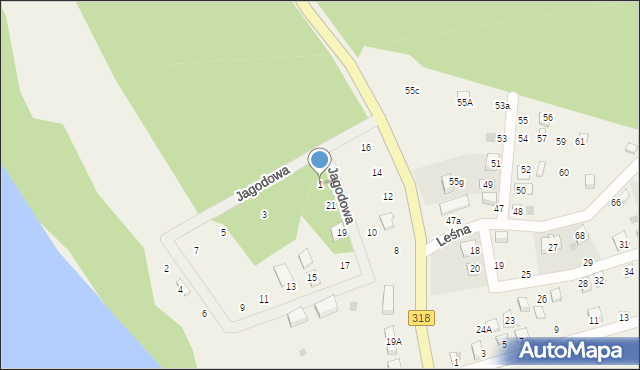 Tarnów Jezierny, Jagodowa, 1, mapa Tarnów Jezierny