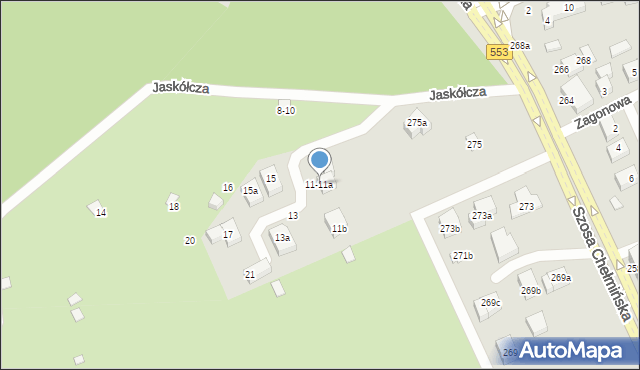 Toruń, Jaskółcza, 11-11a, mapa Torunia