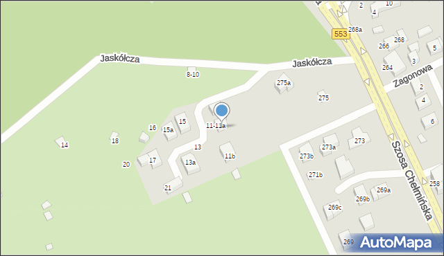 Toruń, Jaskółcza, 11a, mapa Torunia